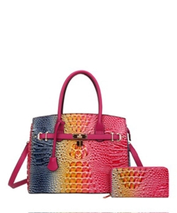 2in1 Crocodile Skin Shoulder Bag Wallet Set CE6794 ROSE